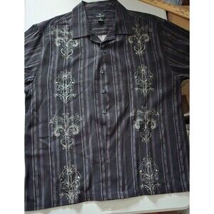 Fusione Dress Shirt Mens XL‎  Black Embroidered Long Sleeve RN 84310